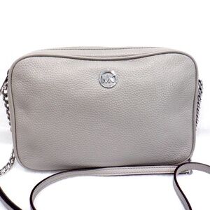 MICHAEL KORS Pearl Grey Leather Crossbody Purse